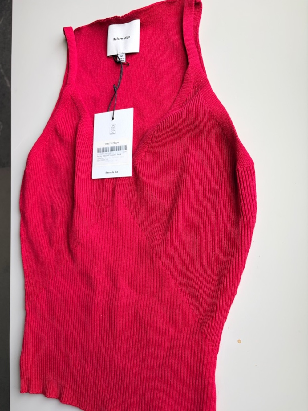 Reformation Red Ribbed V-Neck Tank Top - Picture 3 of 3
